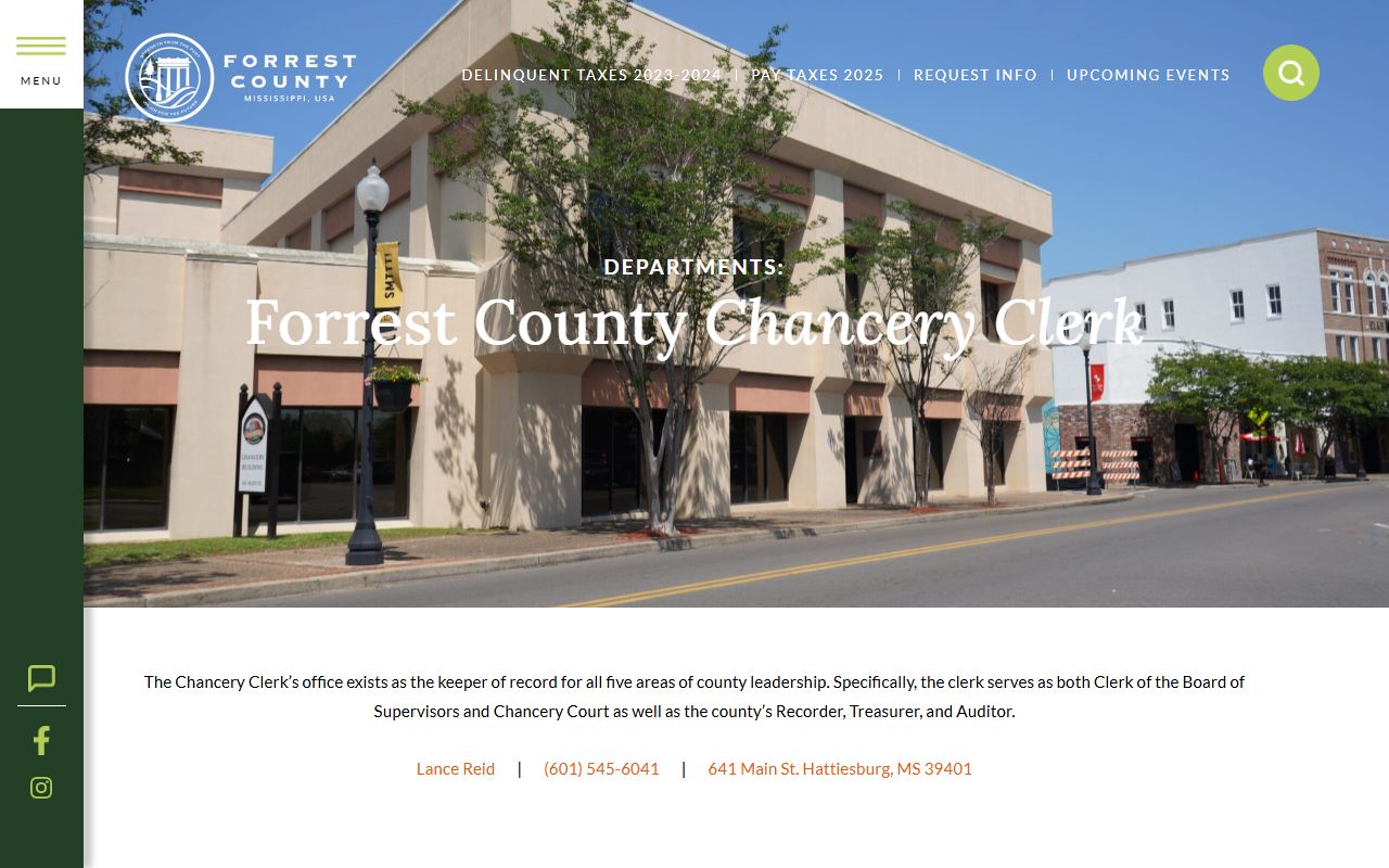 Forrest County Chancery Clerk page describing clerk of court duties