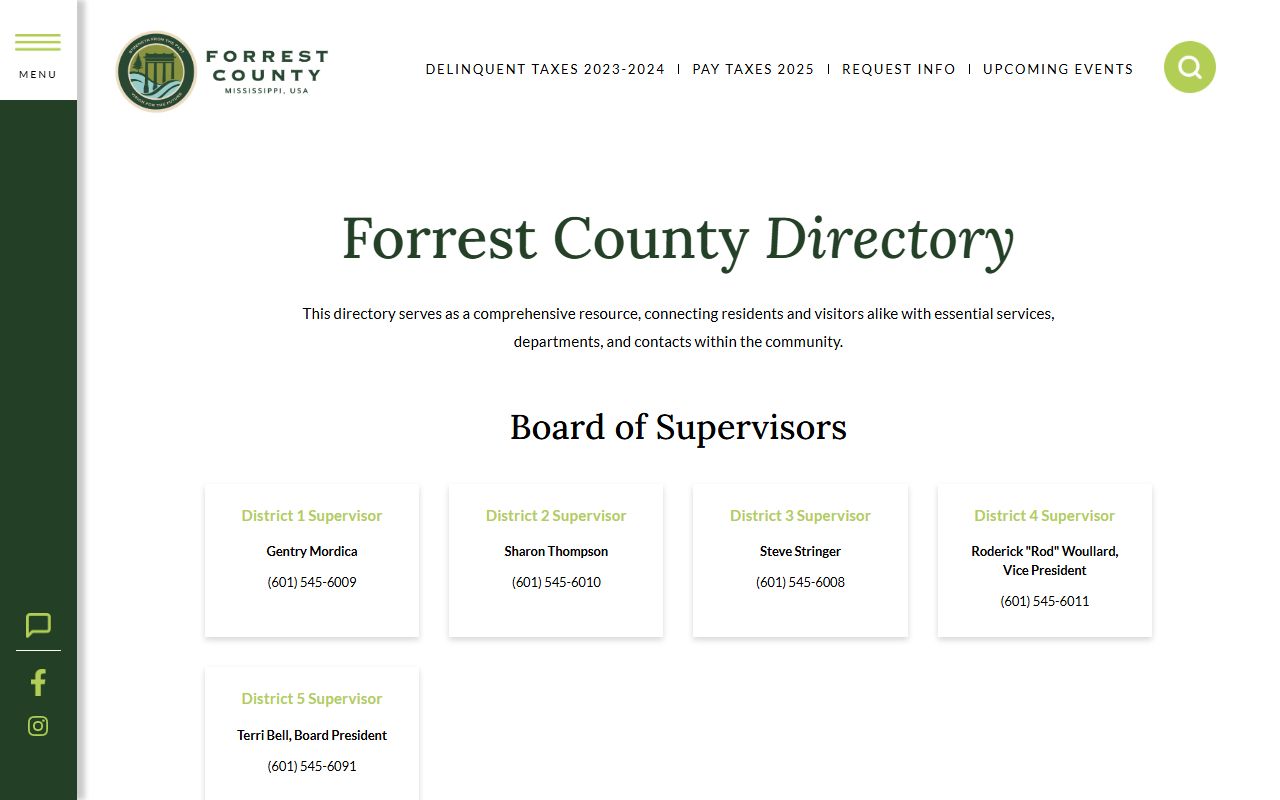 Forrest County directory listing with circuit clerk and clerk of court contacts