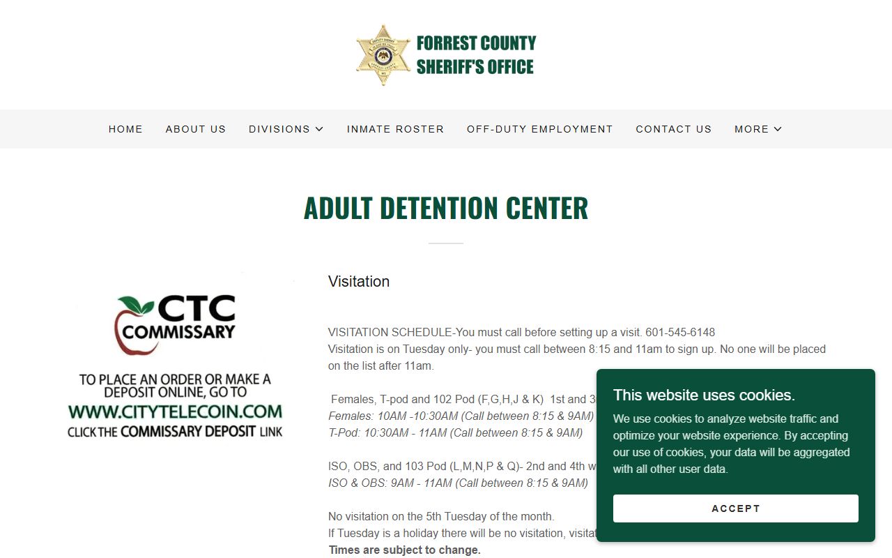Forrest County inmate records Adult Detention Center facility page