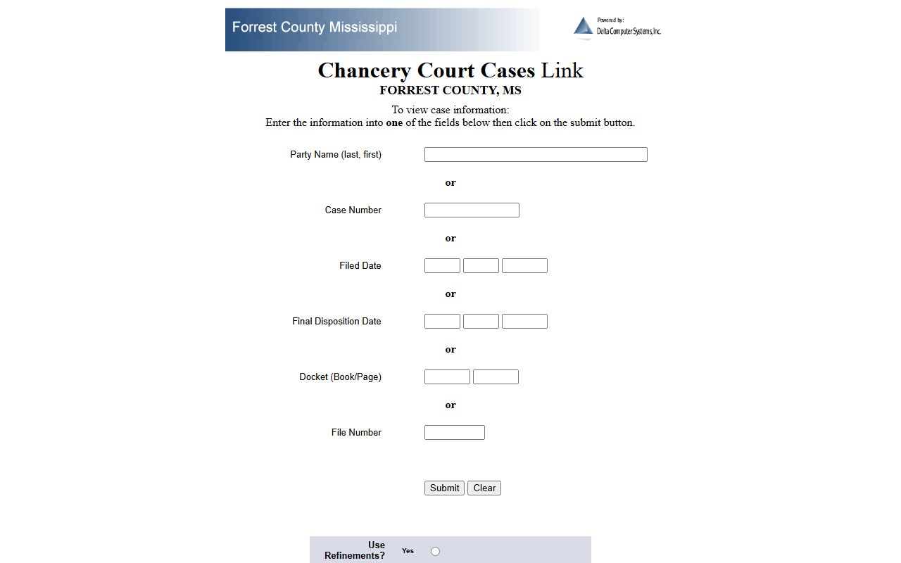 Forrest County Chancery Court online case search for probate records