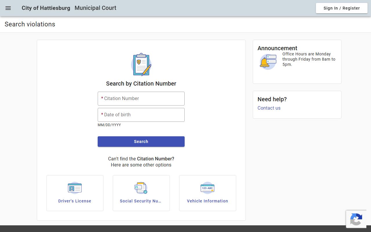 Forrest County traffic court records citation search on the Hattiesburg Tyler portal