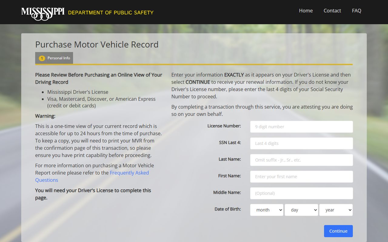 Forrest County traffic court records and the Mississippi online driver record purchase portal