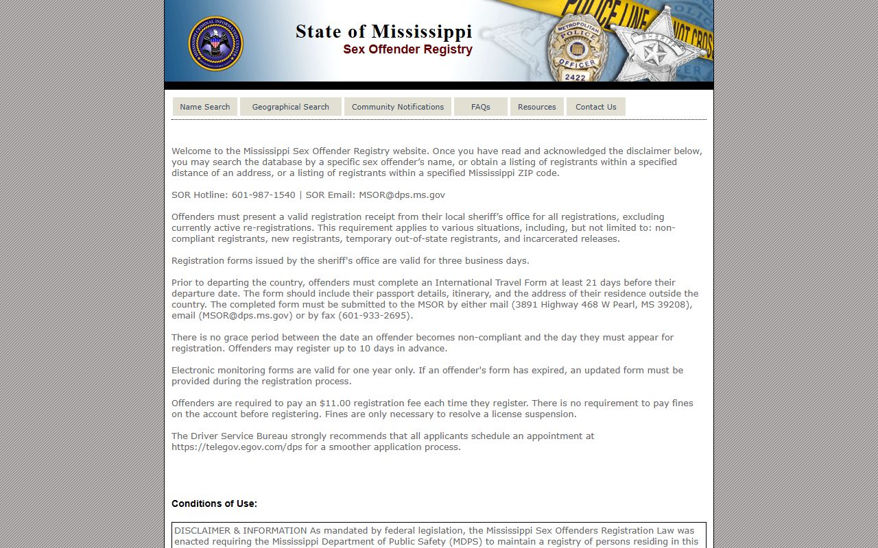 Forrest County warrant records and the Mississippi Sex Offender Registry